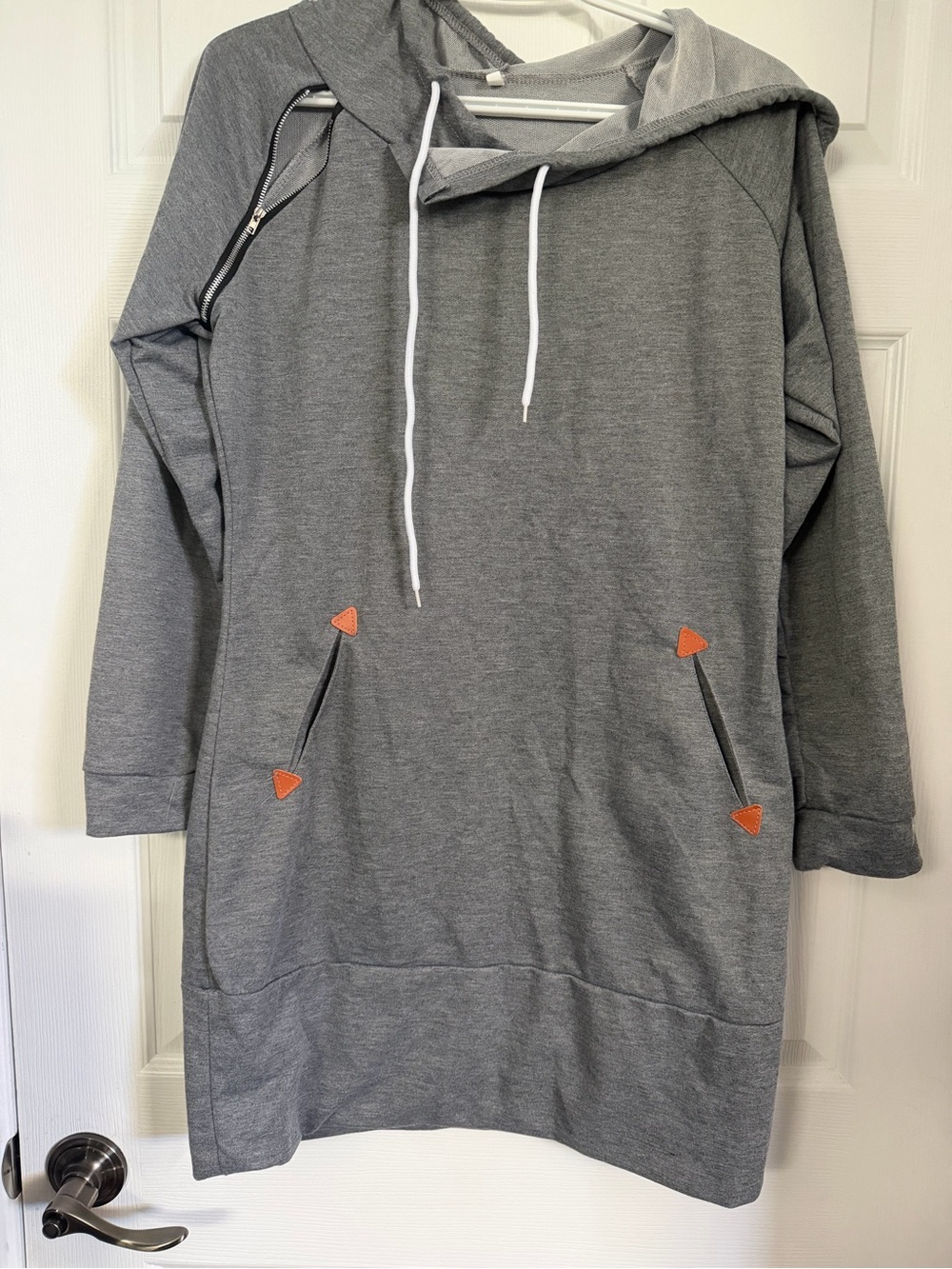 Gray Hooded Pullover Sweatshirt Dress